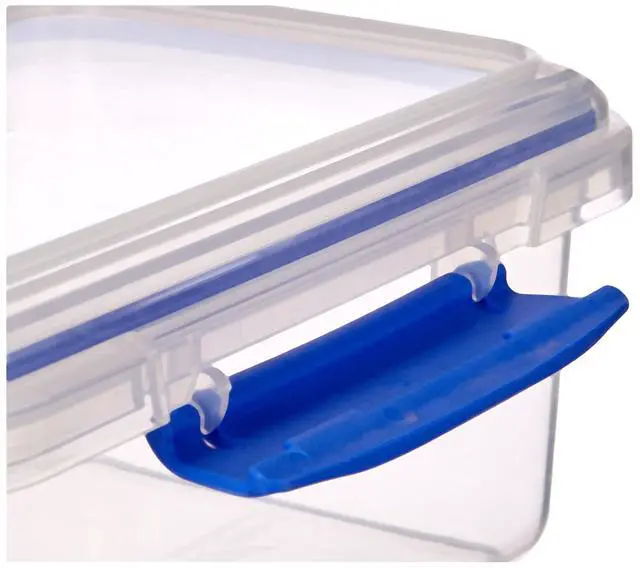 Alt view image 4 of 7 - KLIP IT Rectangular Collection Food Storage Container, 33.8 oz./1 L, Clear/Blue