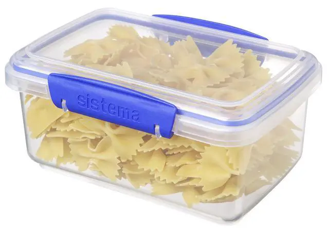 Alt view image 7 of 7 - KLIP IT Rectangular Collection Food Storage Container, 33.8 oz./1 L, Clear/Blue