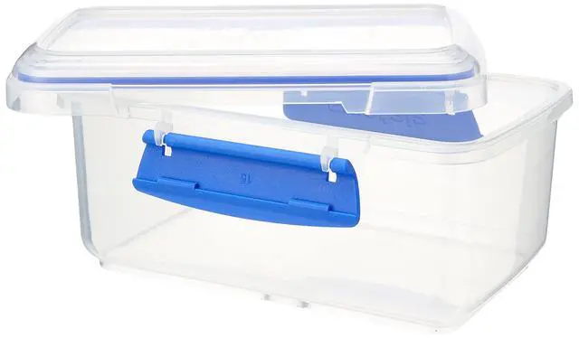 Alt view image 2 of 7 - KLIP IT Rectangular Collection Food Storage Container, 33.8 oz./1 L, Clear/Blue