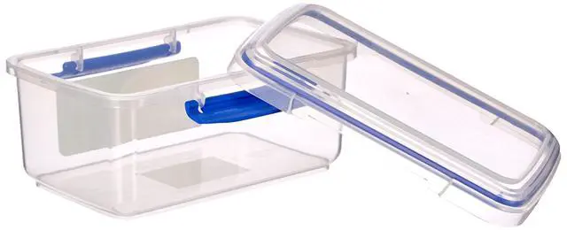 Alt view image 5 of 7 - KLIP IT Rectangular Collection Food Storage Container, 33.8 oz./1 L, Clear/Blue