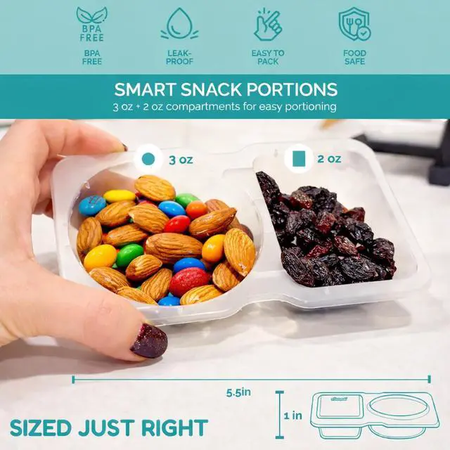 Alt view image 6 of 7 - Reusable Snack Containers with Lids 20 Pack (40 Pieces) Portion control, Snack Pack Containers 2 Double Compartment Snack Containers for Kids On the Go Meals, Camping Snack Tray Prep