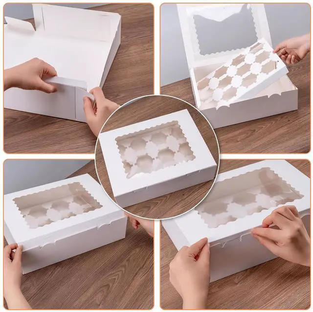 Alt view image 5 of 7 - 6PCS Cupcake Boxes - Hold 12 Count Cupcake Containers with Window, Food Grade Cupcake Holder Easy Transport and Presentation - Ideal for Cupcakes, Desserts, and More