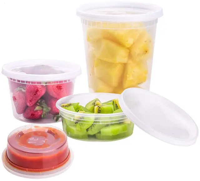 Main image of 24 Sets Plastic Deli Food Containers With Lids, 8 oz 16oz 32oz, 8 sets each, Airtight Food Storage Containers, Freezer/Dishwasher/Microwave Safe, Soup Containers For Takeout Food Storage