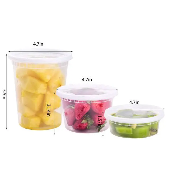 Alt view image 3 of 7 - 24 Sets Plastic Deli Food Containers With Lids, 8 oz 16oz 32oz, 8 sets each, Airtight Food Storage Containers, Freezer/Dishwasher/Microwave Safe, Soup Containers For Takeout Food Storage