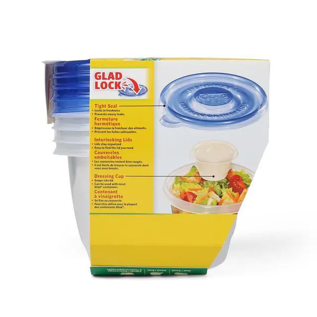 Alt view image 6 of 6 - GladWare To Go Lunch Food Storage Containers with Lids, Medium Round BPA Free Plastic with Built-In Dressing Cup for Salads and Lunches, Microwave Dishwasher Safe, 32 Oz, 4 Count