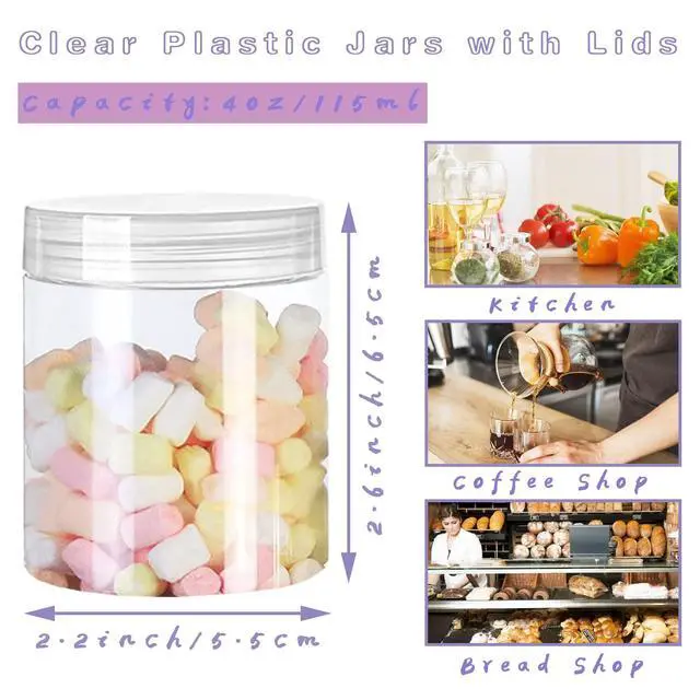 Alt view image 2 of 7 - 20 Pack 4oz Clear Plastic Jars with Lids,115ml Wide-Mouth Refillable Storage Containers,Empty Round Containers for Candy,Beads,Lotion,Slime Making and Food Storage