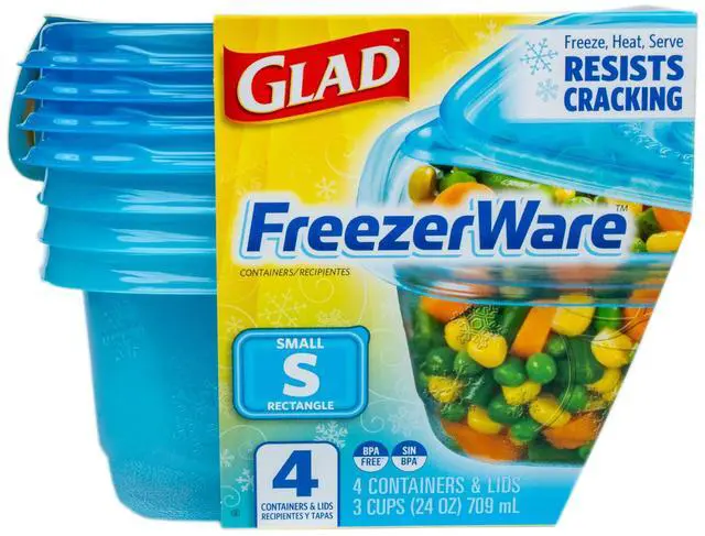 Alt view image 2 of 6 - GladWare FreezerWare Food Storage Containers with Lids, Small Rectangle BPA Free Plastic for Freezing Soups and Meal Prep, Crack Resistant, Microwave Dishwasher Safe, 24 Oz, 4 Count