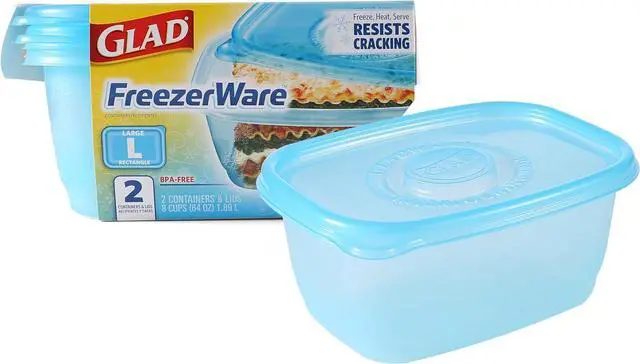 Main image of GladWare FreezerWare Food Storage Containers with Lids, Large Rectangle BPA Free Plastic for Freezing Soups Meals and Batch Cooking, Crack Resistant, Microwave Dishwasher Safe, 64 Oz, 2 Count