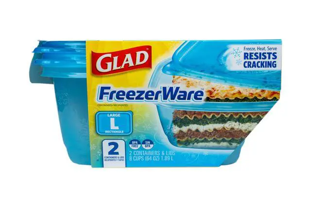 Alt view image 2 of 6 - GladWare FreezerWare Food Storage Containers with Lids, Large Rectangle BPA Free Plastic for Freezing Soups Meals and Batch Cooking, Crack Resistant, Microwave Dishwasher Safe, 64 Oz, 2 Count
