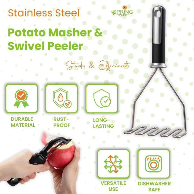 Alt view image 2 of 7 - Stainless Steel Premium Vegetable Peeler with Potato Masher, Soft Grip Handle Metal Food Peeler and Masher for Fruit & Vegetables