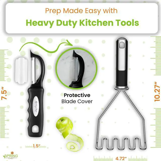 Alt view image 3 of 7 - Stainless Steel Premium Vegetable Peeler with Potato Masher, Soft Grip Handle Metal Food Peeler and Masher for Fruit & Vegetables
