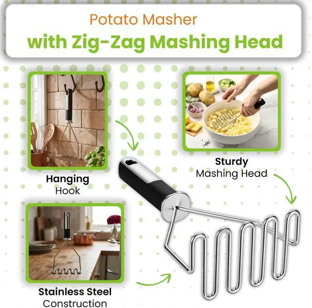 Alt view image 5 of 7 - Stainless Steel Premium Vegetable Peeler with Potato Masher, Soft Grip Handle Metal Food Peeler and Masher for Fruit & Vegetables