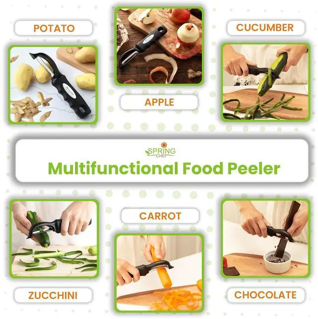 Alt view image 7 of 7 - Stainless Steel Premium Vegetable Peeler with Potato Masher, Soft Grip Handle Metal Food Peeler and Masher for Fruit & Vegetables