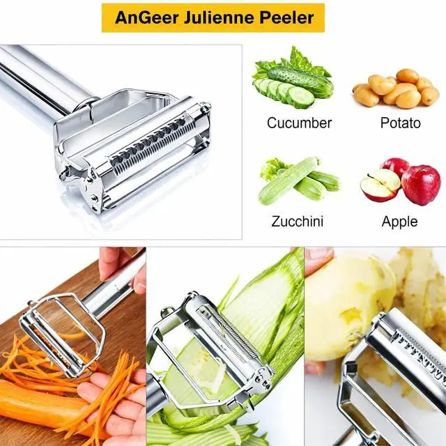 Alt view image 2 of 7 - Julienne Peeler, Stainless Steel Vegetable Peeler, Double-Sided Blade Vegetable Julienne Cutter and Fruit Slicer, Dual Blade Multifunction Potato Peeler