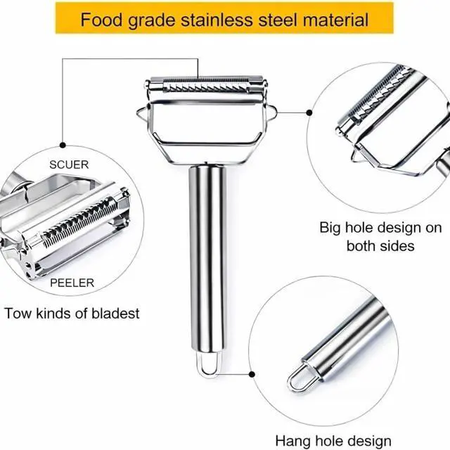 Alt view image 4 of 7 - Julienne Peeler, Stainless Steel Vegetable Peeler, Double-Sided Blade Vegetable Julienne Cutter and Fruit Slicer, Dual Blade Multifunction Potato Peeler