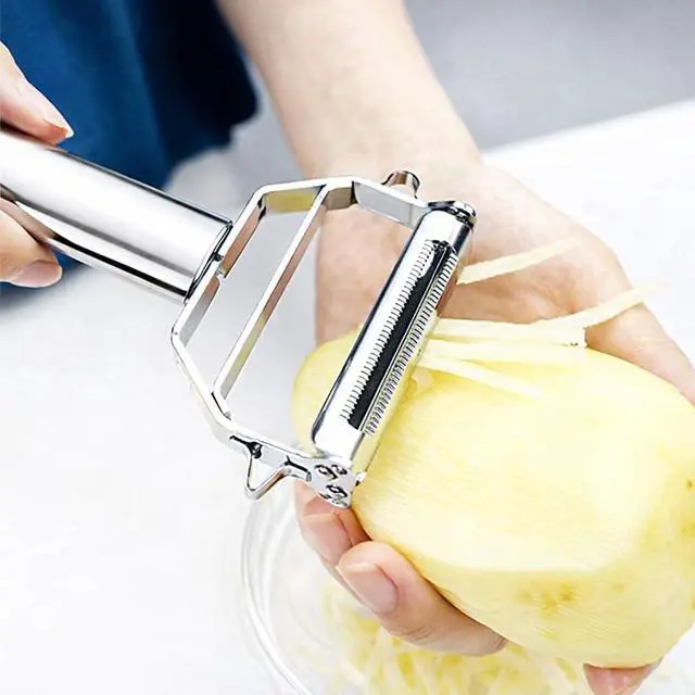 Alt view image 5 of 7 - Julienne Peeler, Stainless Steel Vegetable Peeler, Double-Sided Blade Vegetable Julienne Cutter and Fruit Slicer, Dual Blade Multifunction Potato Peeler