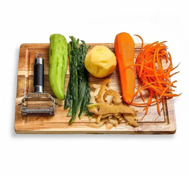 Alt view image 5 of 7 - Dual Julienne Peeler & Vegetable Peeler - Non-slip Handle - Apple Peeler & Potato Peeler, Orange Peeler, Zoodles Maker - Y Peeler, Veggie Peeler for Making Delicious Veggie Noodles
