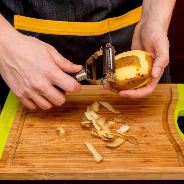 Alt view image 7 of 7 - Dual Julienne Peeler & Vegetable Peeler - Non-slip Handle - Apple Peeler & Potato Peeler, Orange Peeler, Zoodles Maker - Y Peeler, Veggie Peeler for Making Delicious Veggie Noodles