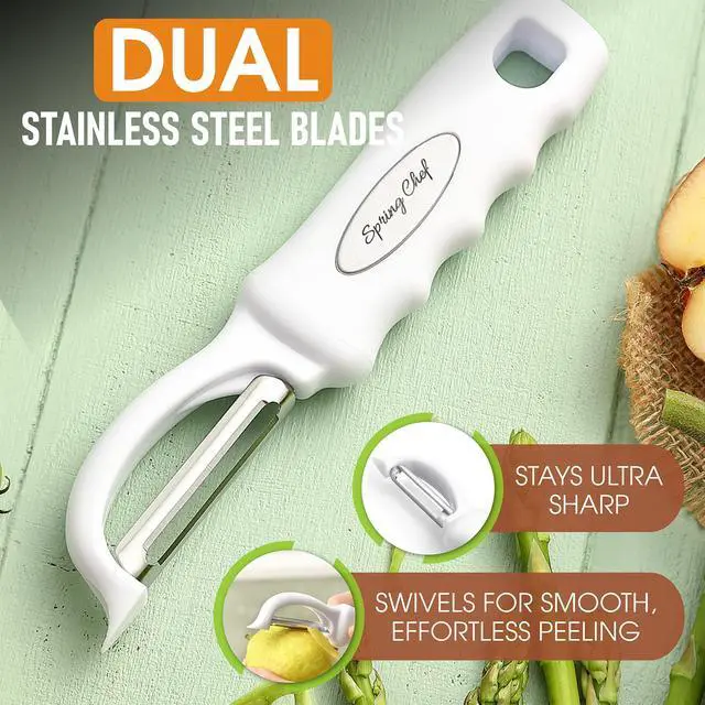 Alt view image 2 of 7 - Premium Swivel Vegetable Peeler, Comfrotable Handle and Ultra Sharp Stainless Steel Blades - Perfect Kitchen Peeler For Veggie, Fruit, Potato, Carrot, Apple - White