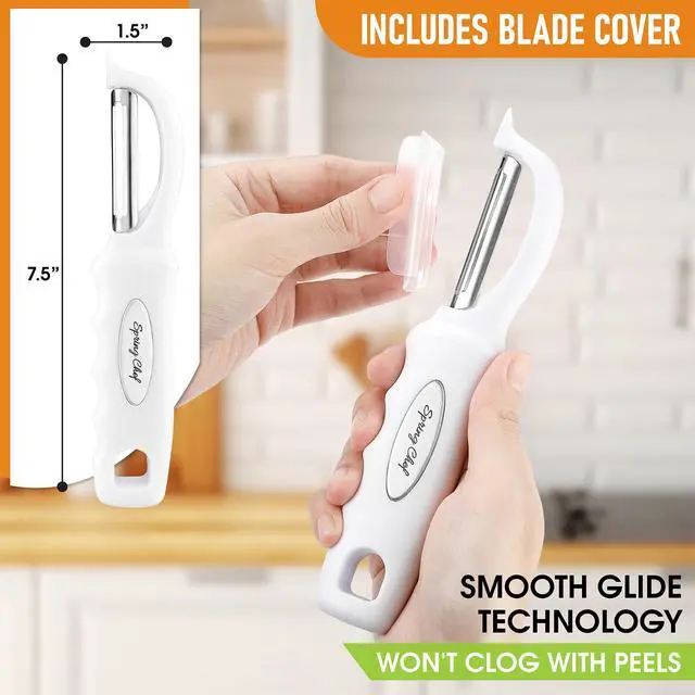 Alt view image 3 of 7 - Premium Swivel Vegetable Peeler, Comfrotable Handle and Ultra Sharp Stainless Steel Blades - Perfect Kitchen Peeler For Veggie, Fruit, Potato, Carrot, Apple - White