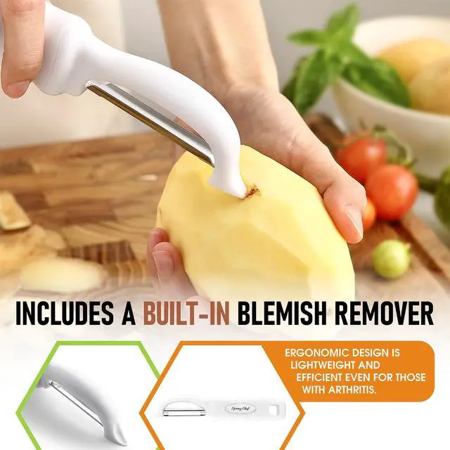 Alt view image 5 of 7 - Premium Swivel Vegetable Peeler, Comfrotable Handle and Ultra Sharp Stainless Steel Blades - Perfect Kitchen Peeler For Veggie, Fruit, Potato, Carrot, Apple - White