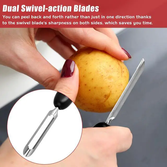 Alt view image 3 of 7 - #1071 Vegetable Peeler, Stainless Steel Fruit Potato Peeler, Swivel Vegetable Peeler with Easy Grip Ergonomic Handle & Ultra Sharp Stainless Steel Blades, 7 1/4 Inch Black