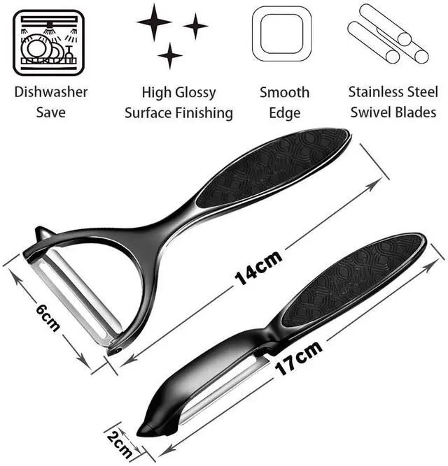 Alt view image 2 of 7 - Vegetable Peeler, Potato Peelers for Kitchen Stainless Steel Multi-function Set Fruit Peeler For Kitchen and Household Tools Y & I Shape Swivel Blades for Fruit Vegetables(Black)