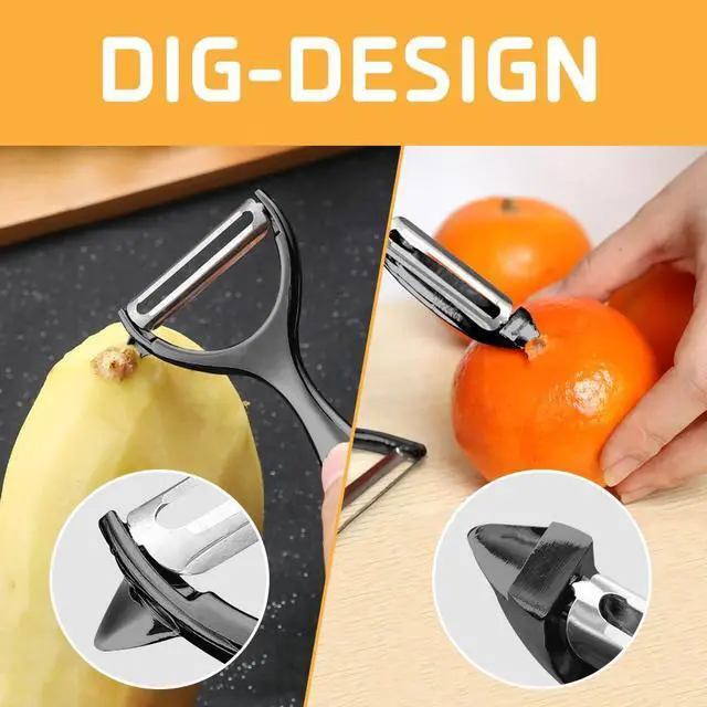 Alt view image 6 of 7 - Vegetable Peeler, Potato Peelers for Kitchen Stainless Steel Multi-function Set Fruit Peeler For Kitchen and Household Tools Y & I Shape Swivel Blades for Fruit Vegetables(Black)