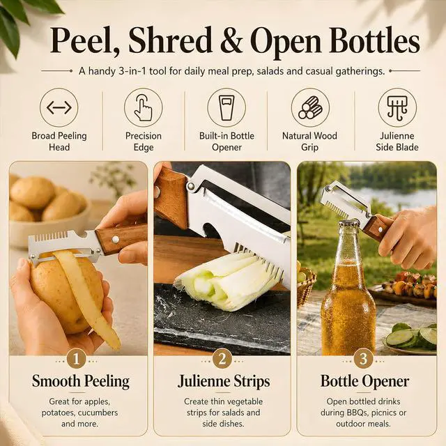 Alt view image 2 of 7 - 2026 NEW Multifunctional Vegetable Peeler, 3-in-1 Stainless Steel Kitchen Peeler and Julienne Peeler for Potatoes, Carrots, Cucumbers, Apples, Fruits and Vegetables(1PCS)