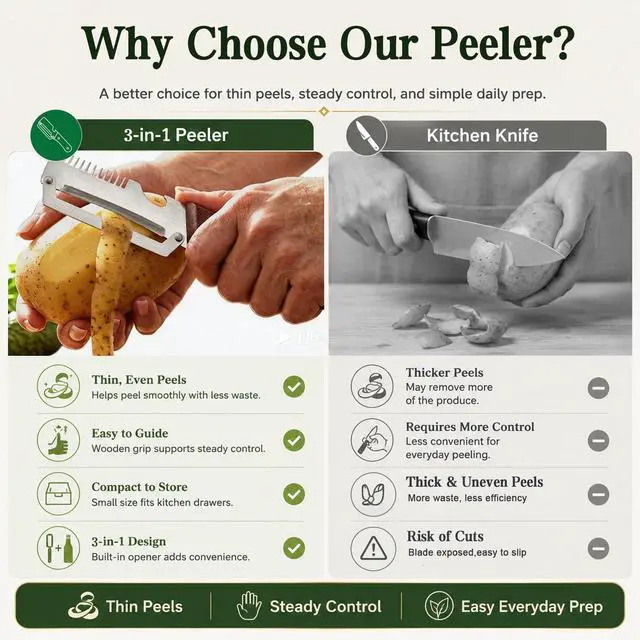 Alt view image 4 of 7 - 2026 NEW Multifunctional Vegetable Peeler, 3-in-1 Stainless Steel Kitchen Peeler and Julienne Peeler for Potatoes, Carrots, Cucumbers, Apples, Fruits and Vegetables(1PCS)