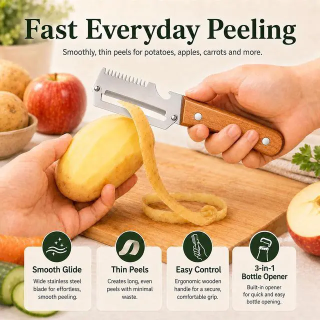 Alt view image 6 of 7 - 2026 NEW Multifunctional Vegetable Peeler, 3-in-1 Stainless Steel Kitchen Peeler and Julienne Peeler for Potatoes, Carrots, Cucumbers, Apples, Fruits and Vegetables(1PCS)