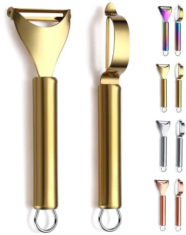 Main image of Gold Potato Vegetable And Fruit Peelers For Kitchen, Kyraton Titanium Gold Plating Stainless Steel Peelers,Sharp Blade And Ergonomic Non Slip Easy To Grip Set Of 2