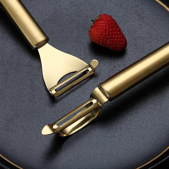 Alt view image 2 of 7 - Gold Potato Vegetable And Fruit Peelers For Kitchen, Kyraton Titanium Gold Plating Stainless Steel Peelers,Sharp Blade And Ergonomic Non Slip Easy To Grip Set Of 2