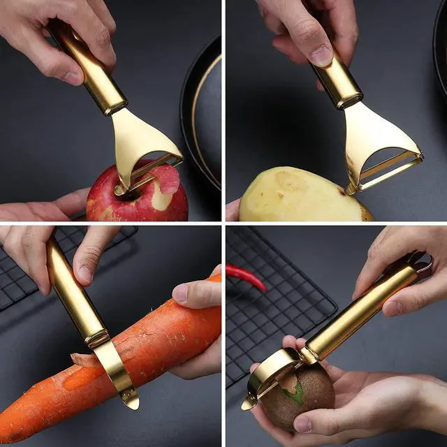 Alt view image 7 of 7 - Gold Potato Vegetable And Fruit Peelers For Kitchen, Kyraton Titanium Gold Plating Stainless Steel Peelers,Sharp Blade And Ergonomic Non Slip Easy To Grip Set Of 2