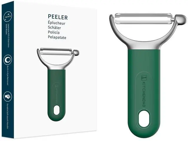Main image of Swivel Vegetable Potato Peeler for Kitchen, Japanese Stainless Steel Sharp Blade, Heavy Duty Die-cast Construction Y Peeler, Built-in Eye Remover, Soft-touch Handle, Dishwasher Safe, Green