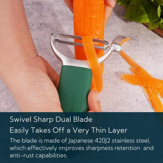 Alt view image 4 of 7 - Swivel Vegetable Potato Peeler for Kitchen, Japanese Stainless Steel Sharp Blade, Heavy Duty Die-cast Construction Y Peeler, Built-in Eye Remover, Soft-touch Handle, Dishwasher Safe, Green