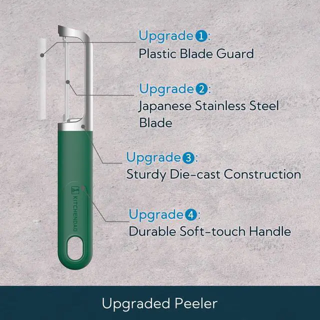 Alt view image 2 of 7 - Swivel Vegetable Potato Peeler for Kitchen, Japanese Stainless Steel Sharp Blade, Heavy Duty Die-cast Construction, Built-in Eye Remover, Soft-touch Handle, Dishwasher Safe, Green