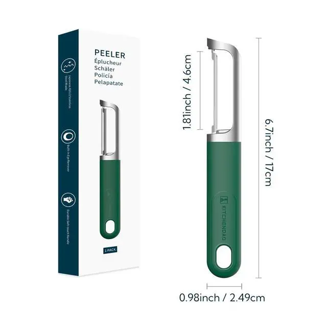 Alt view image 7 of 7 - Swivel Vegetable Potato Peeler for Kitchen, Japanese Stainless Steel Sharp Blade, Heavy Duty Die-cast Construction, Built-in Eye Remover, Soft-touch Handle, Dishwasher Safe, Green