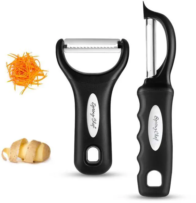 Main image of Swivel & Vegetable Julienne Peeler Set for Kitchen with Stainless Steel Sharp Blades - Potato Peelers with Soft Grip Handles & Blade Covers - Perfect for Carrot, Zucchini, Cucumber - Black