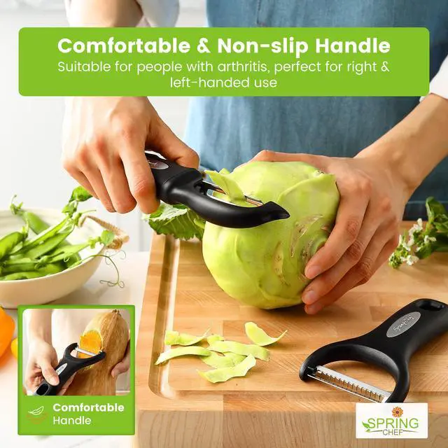 Alt view image 3 of 7 - Swivel & Vegetable Julienne Peeler Set for Kitchen with Stainless Steel Sharp Blades - Potato Peelers with Soft Grip Handles & Blade Covers - Perfect for Carrot, Zucchini, Cucumber - Black