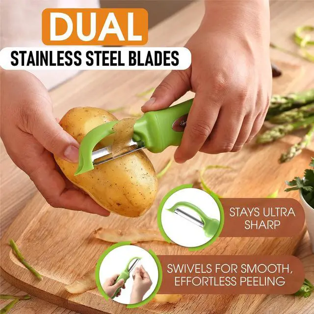 Alt view image 2 of 7 - Premium Swivel Vegetable Peeler, Soft Grip Handle and Ultra Sharp Stainless Steel Blades - Perfect Kitchen Peeler For Veggie, Fruit, Potato, Carrot, Apple - Green