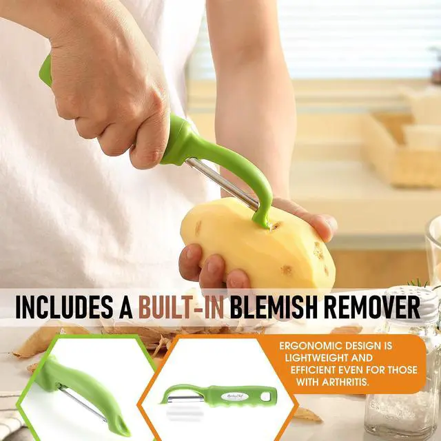 Alt view image 5 of 7 - Premium Swivel Vegetable Peeler, Soft Grip Handle and Ultra Sharp Stainless Steel Blades - Perfect Kitchen Peeler For Veggie, Fruit, Potato, Carrot, Apple - Green