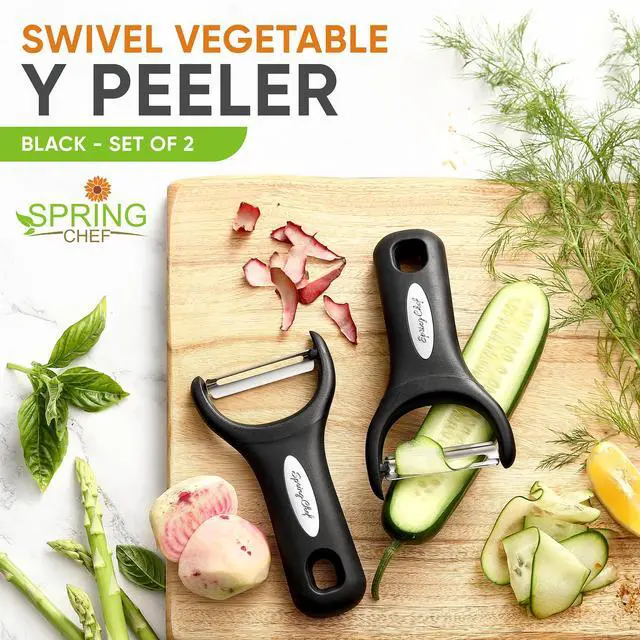 Alt view image 2 of 7 - Stainless Steel Vegetable Y Peeler for Kitchen, Dishwasher Safe Potato Peelers with Ultra Sharp Blades & Soft Grip Handle, Perfect for Apple, Carrot, Cucumber, Veggie - Set of 2 - Black