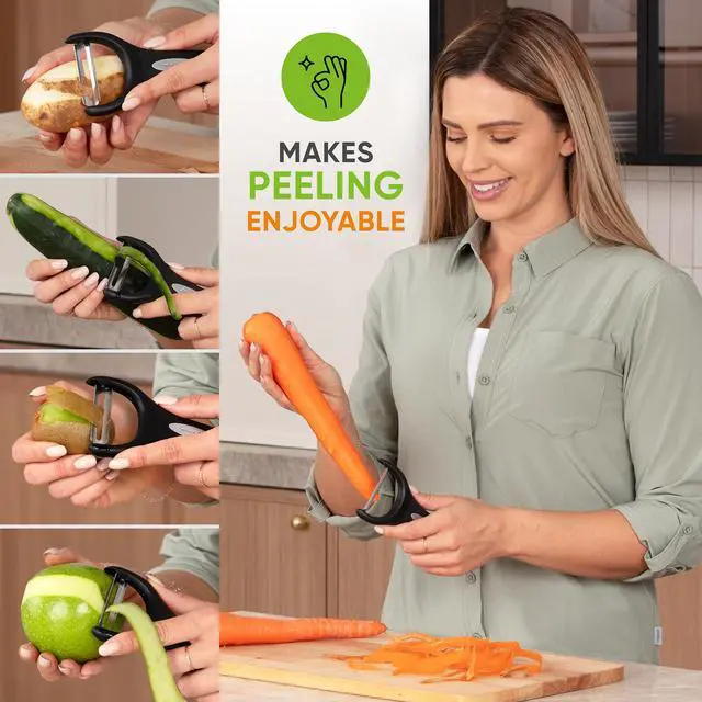 Alt view image 3 of 7 - Stainless Steel Vegetable Y Peeler for Kitchen, Dishwasher Safe Potato Peelers with Ultra Sharp Blades & Soft Grip Handle, Perfect for Apple, Carrot, Cucumber, Veggie - Set of 2 - Black