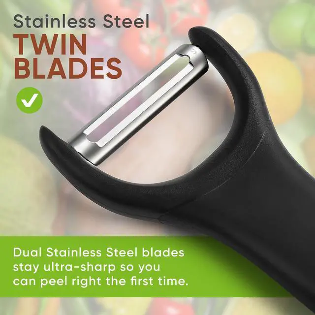 Alt view image 7 of 7 - Stainless Steel Vegetable Y Peeler for Kitchen, Dishwasher Safe Potato Peelers with Ultra Sharp Blades & Soft Grip Handle, Perfect for Apple, Carrot, Cucumber, Veggie - Set of 2 - Black