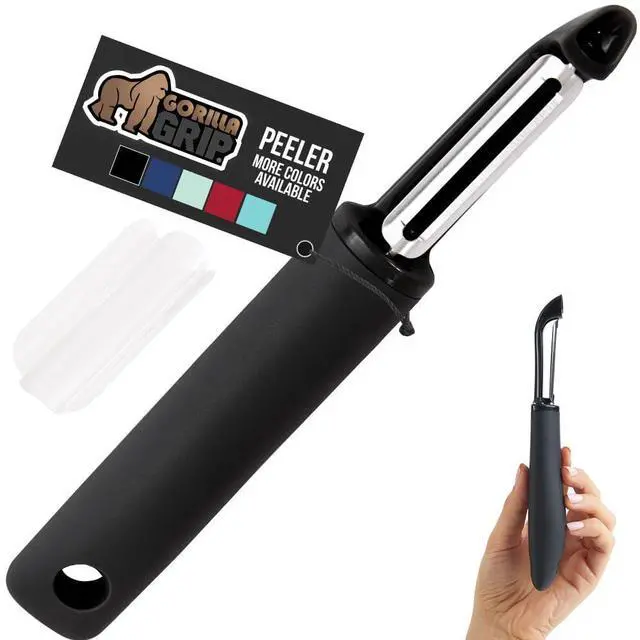 Main image of Patented BPA-Free Vegetable Peeler, Extra Sharp Swivel Stainless Steel Blades with Guard, Comfortable Soft Handle, Easily Peel Carrots or Fruit, Potato Eye Remover, Washer Safe, Black