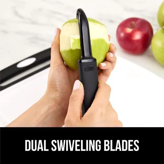 Alt view image 5 of 7 - Patented BPA-Free Vegetable Peeler, Extra Sharp Swivel Stainless Steel Blades with Guard, Comfortable Soft Handle, Easily Peel Carrots or Fruit, Potato Eye Remover, Washer Safe, Black