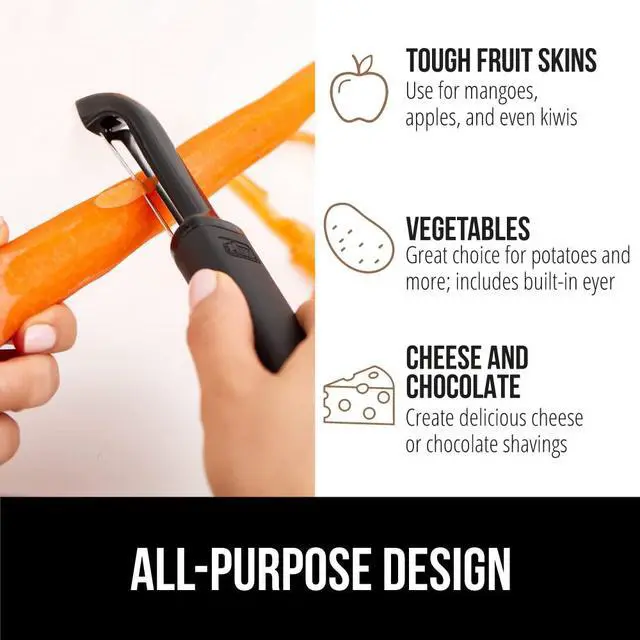 Alt view image 6 of 7 - Patented BPA-Free Vegetable Peeler, Extra Sharp Swivel Stainless Steel Blades with Guard, Comfortable Soft Handle, Easily Peel Carrots or Fruit, Potato Eye Remover, Washer Safe, Black
