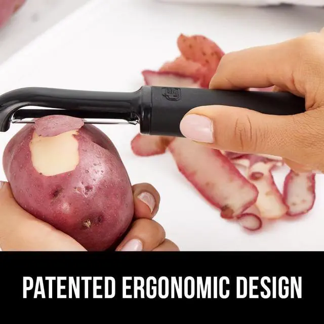 Alt view image 4 of 7 - Patented BPA-Free Vegetable Peeler, Extra Sharp Swivel Stainless Steel Blades with Guard, Comfortable Soft Handle, Easily Peel Carrots or Fruit, Potato Eye Remover, Washer Safe, Black