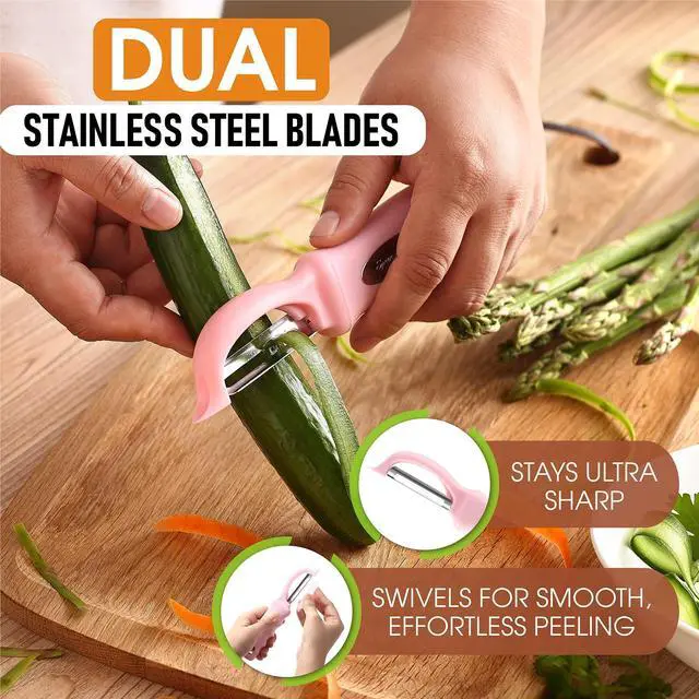 Alt view image 2 of 7 - Premium Swivel Vegetable Peeler, Soft Grip Handle and Ultra Sharp Stainless Steel Blades - Perfect Kitchen Peeler For Veggie, Fruit, Potato, Carrot, Apple - Pink Lemonade